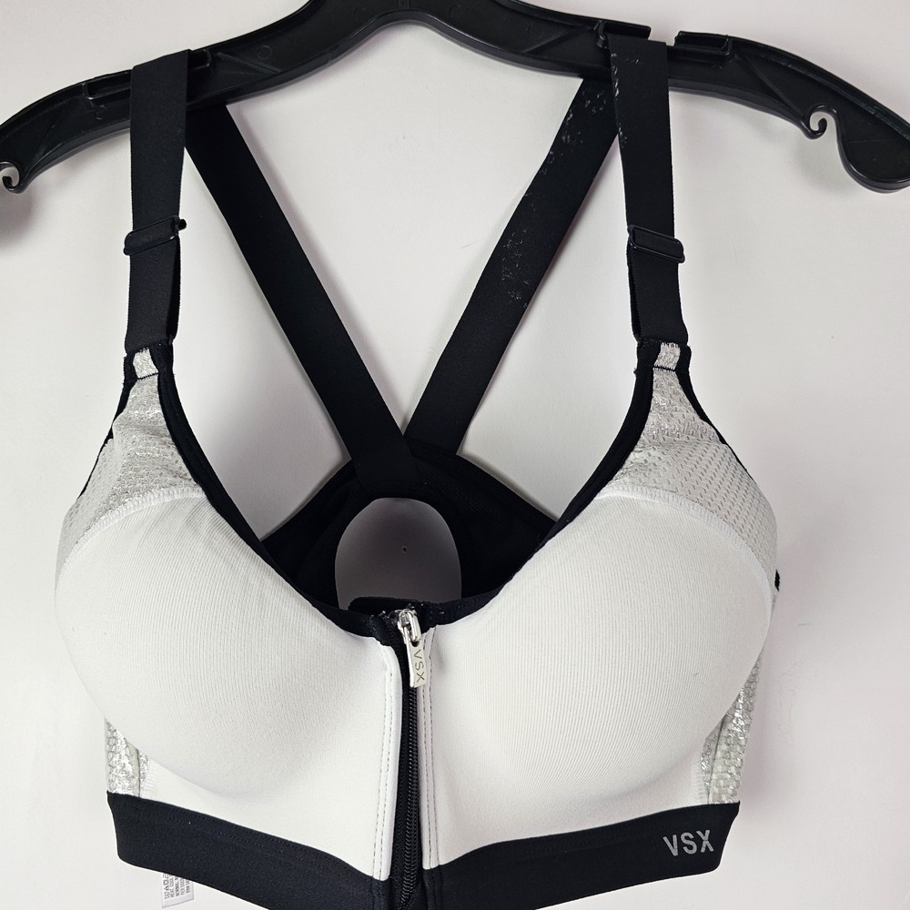 VSX Victoria's Secret Incredible Sports Bra White Silver Metallic Racerback 34C
